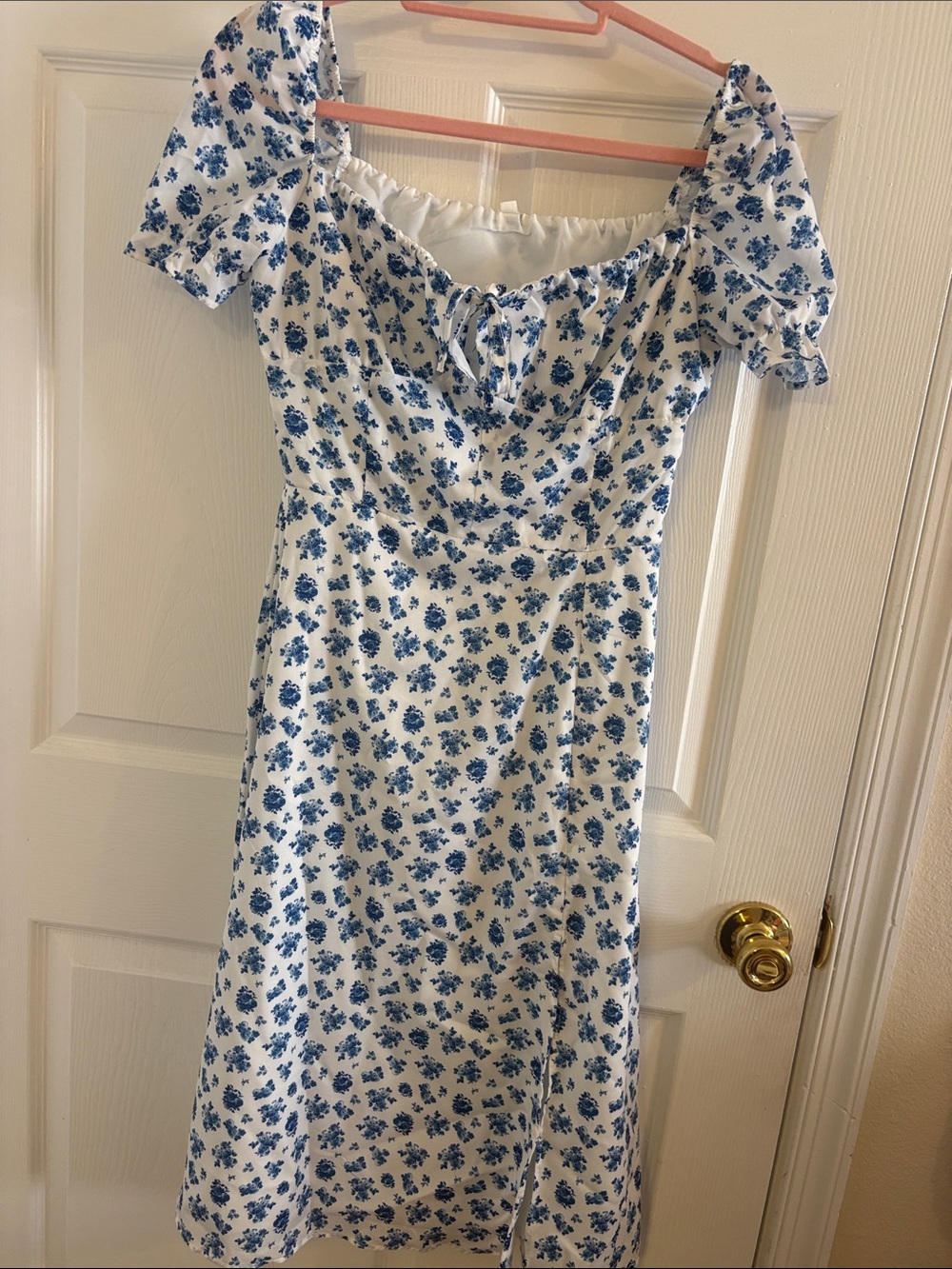 Blue Floral Off-Shoulder Midi Dress